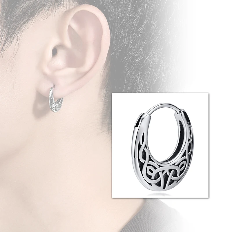 Boucles d'Oreilles Personnalisées de Style Ethnique Rétro, Bijoux à Motifs, avec un Design Facile à Boucle, en Acier Inoxydable, pour Homme et Femme