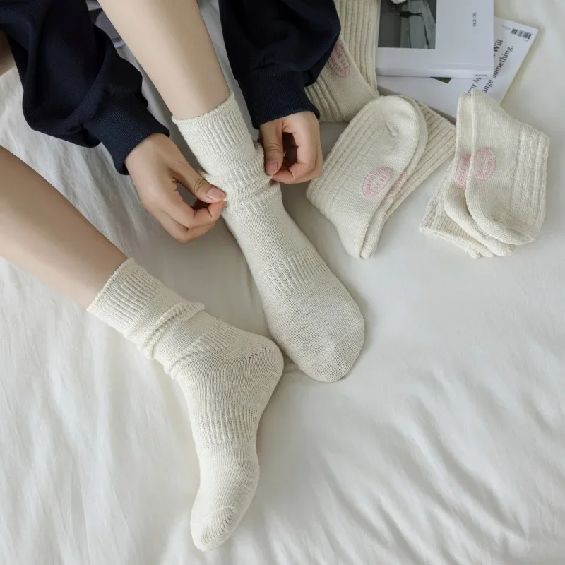 Autumn and Winter Japanese Fashion Solid Color Middle Tube Socks Girl Cotton Knitted Elastic Long Socks Women Socks