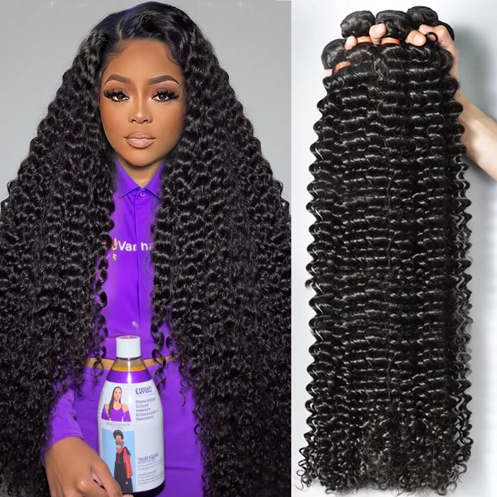 

Вьющиеся свободные глубокие волны 30, 40 дюймов, 3, 4 пучка, 100% необработанные человеческие волосы, двойной уток, бразильские наращивание волос Remy