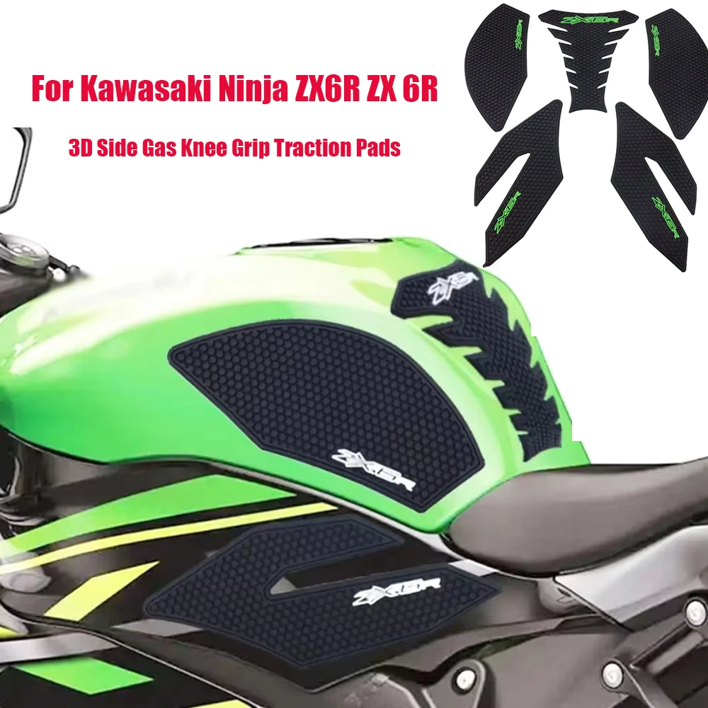 3D Side Gas Knee Grip Traction Pads ZX-6R Motorcycle Sticker Anti slip Fuel Tank Pad For Kawasaki Ninja ZX6R ZX 6R 2019-2023