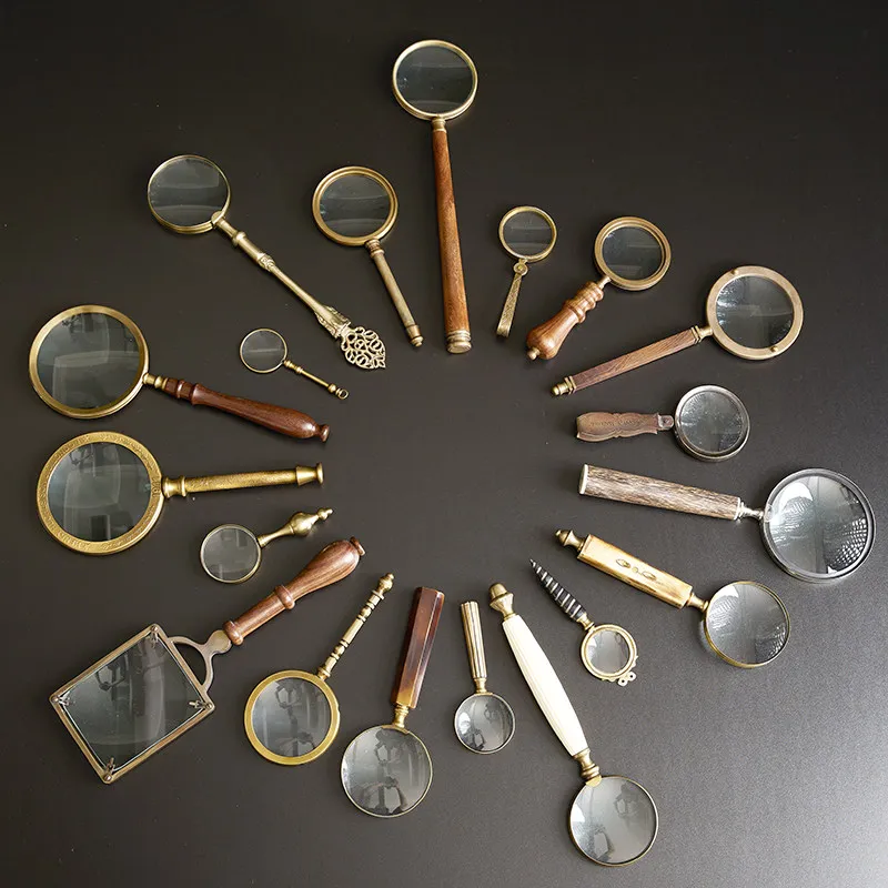 Vintage Brass Folding Magnifying Glass Handheld Portable, Decorative Ornaments, Gifts