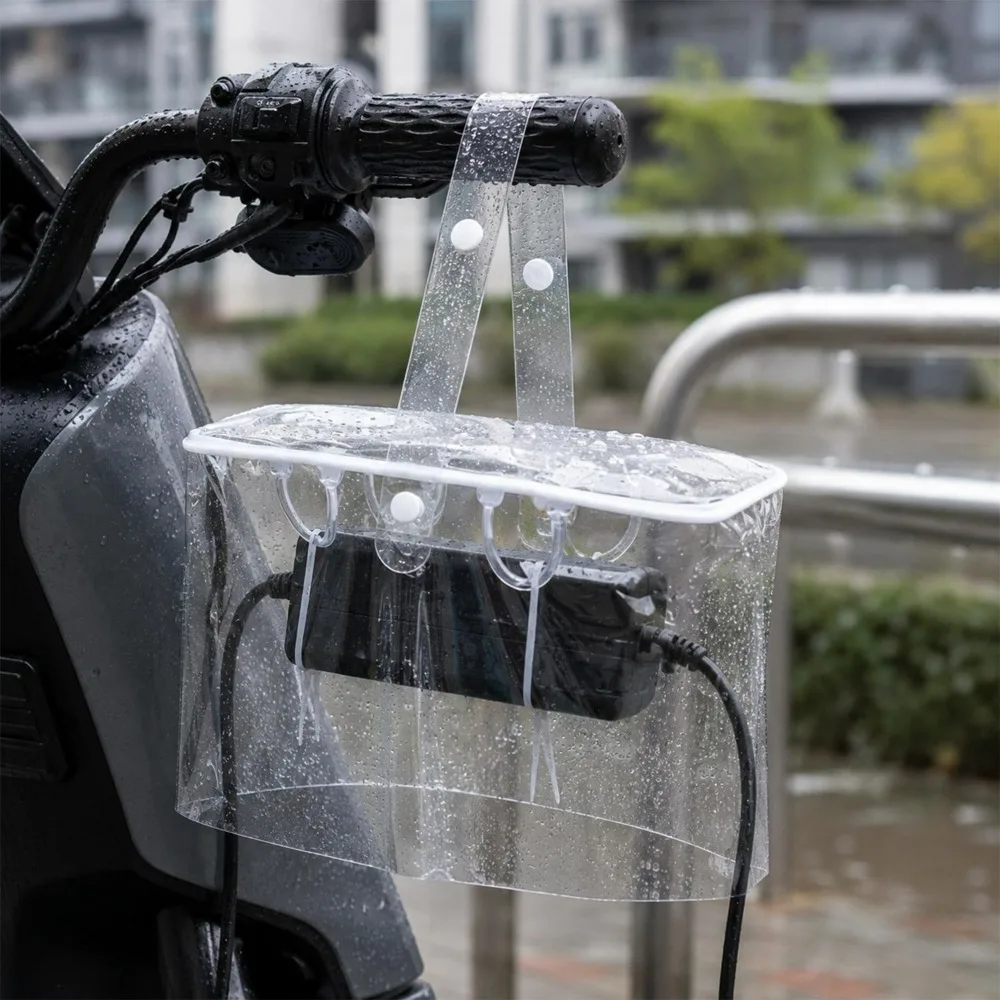 EV Charger Cover Waterproof PVC Protective Box Outdoor Rainproof & Heat Dissipation E-Bike Handle Hanging Charging Dock Shell