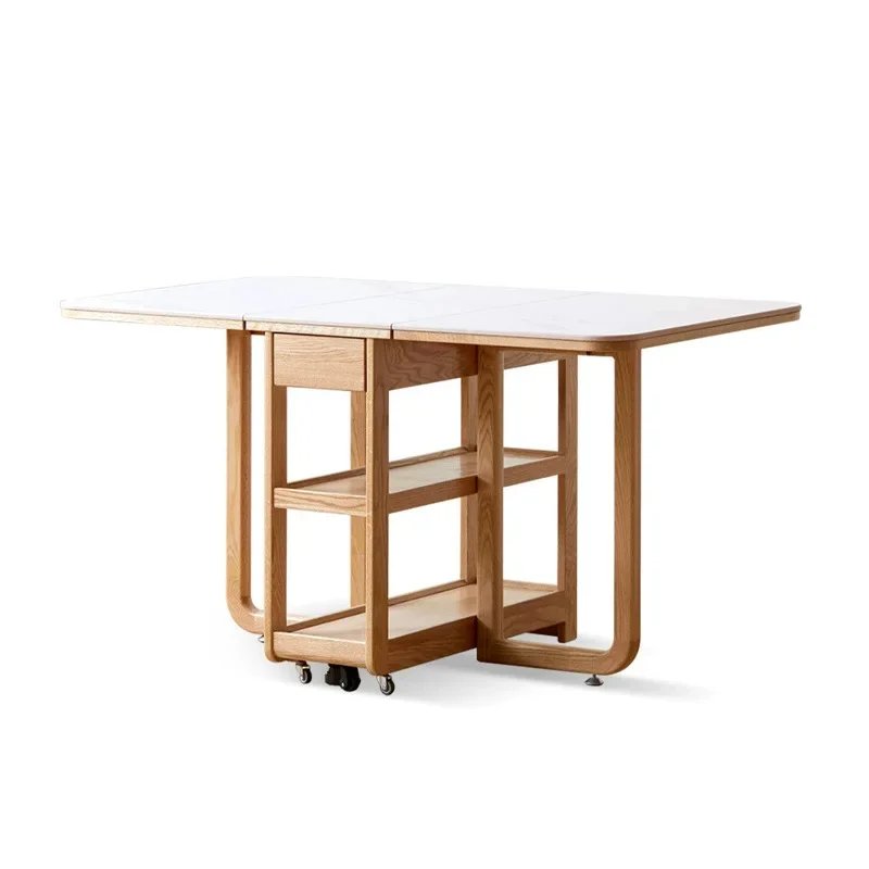 Solid wood folding dining Small household ultra-thin multi-functional dining table Retractable rock slab dining table