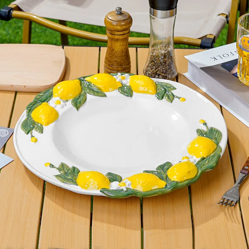 

European Style Personalized Ceramic Plate Lemon Plate Embossed Underglaze Color Household Restaurant Tableware