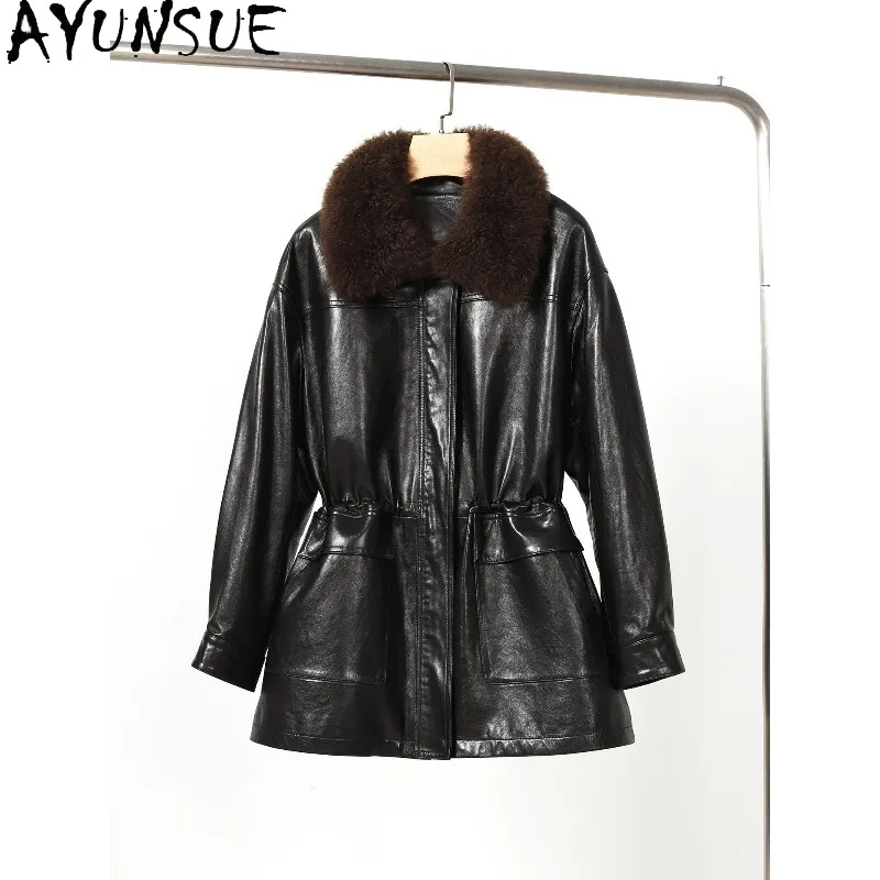 AYUNSUE Real Leather Down Jackets for Woman 2026 Mid-length Women Winter Coat Sheepskin Loose Jacket Woman Clothes Куртка Зимняя