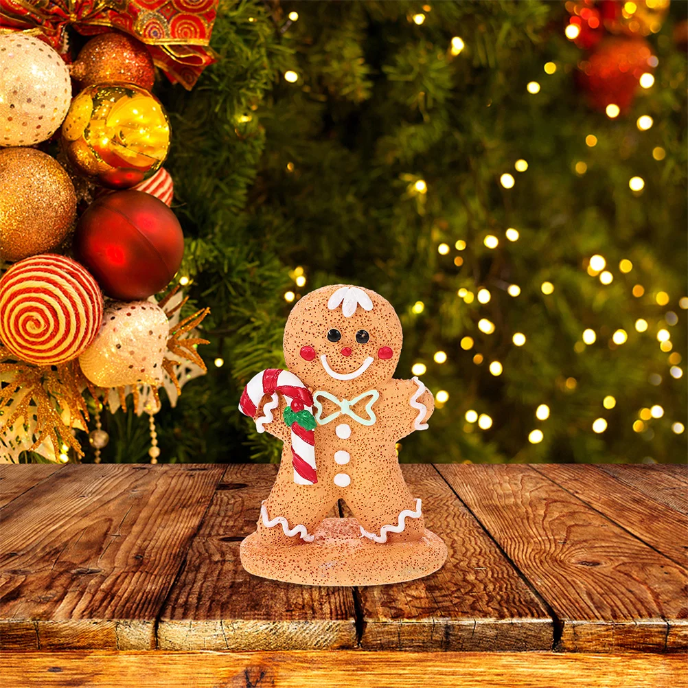 

2Pcs Christmas Gingerbread Man Decoration Resin Craft Xmas Tabletop Centerpiece Mini Holiday Ornament Festive Home Decor