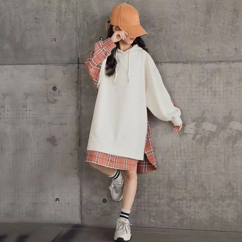 Girls Dress 2024 Spring Autumn Kids Hoodie Jackets Loose Dress Casual Long Sleeve Lattice Dresses For Girl Teen 5 - 14 Year