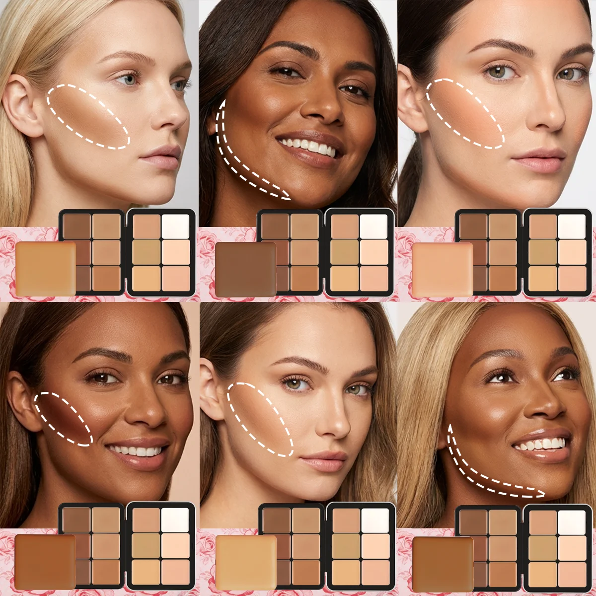 12 Shades Cream Concealer & Contour Palette,Double Open Concealer Contour Highlight Cream, For All Skin Tones