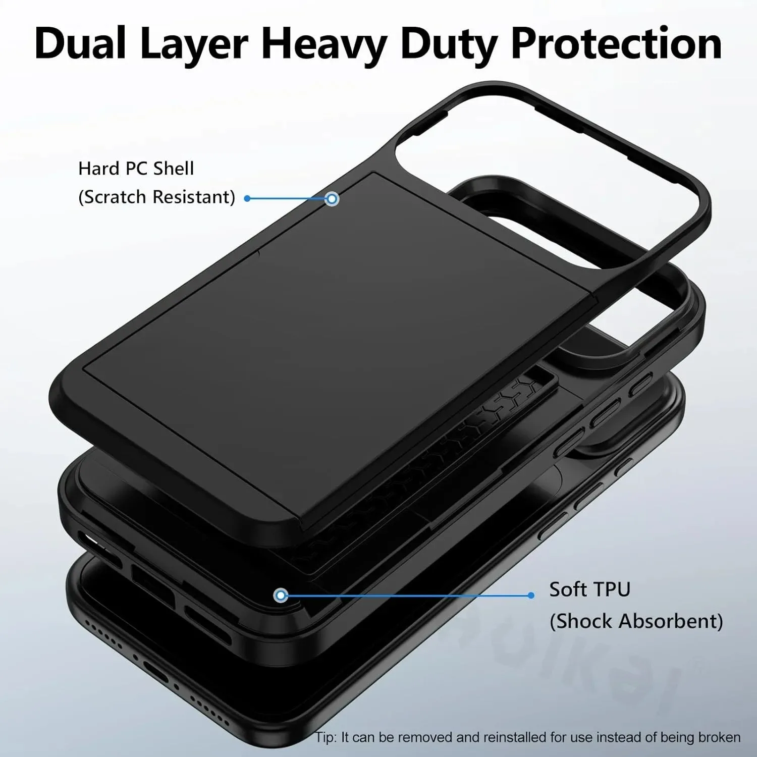 Case For iPhone 17 Pro Max 16 Pro Max 17e 15 14 13 12 11 Wallet Card Holder Slide Slot Slim Hard PC Heavy Duty Protective Covers