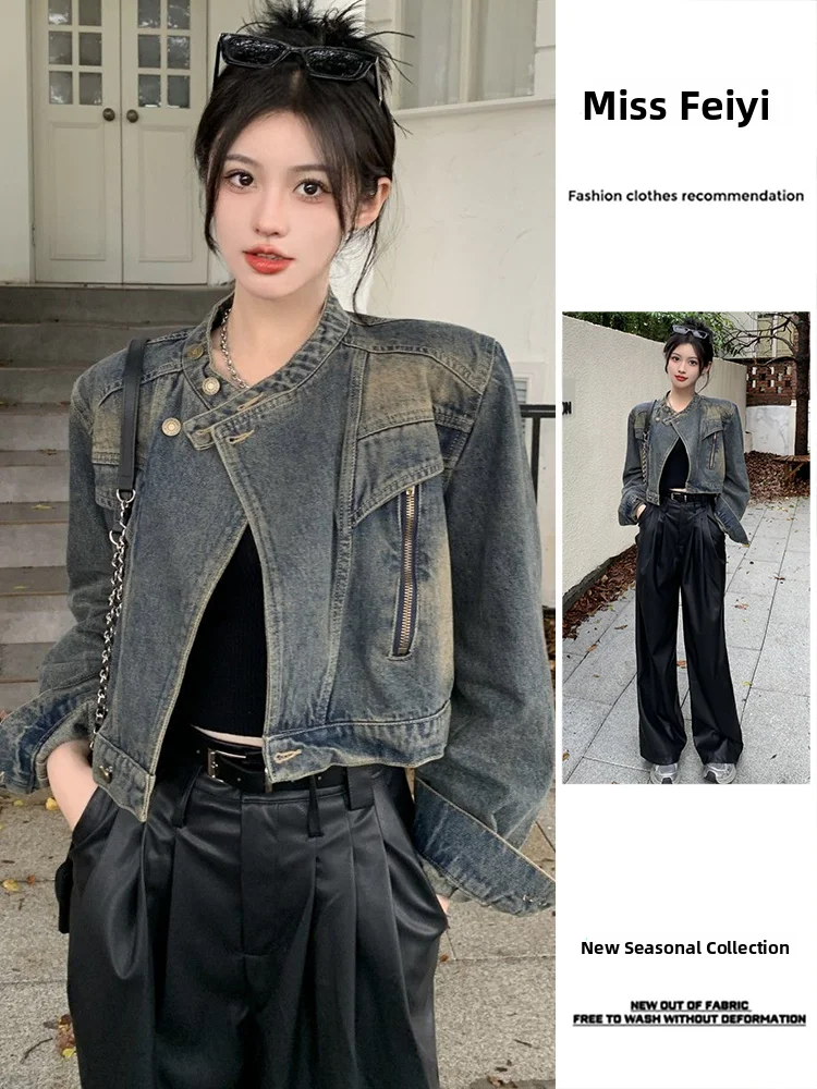 

Women's Motorcycle Jaet Zipper Slimming Loose ort Jeans Jaet Spring Autumn New Sle Faionable Commuter Sle