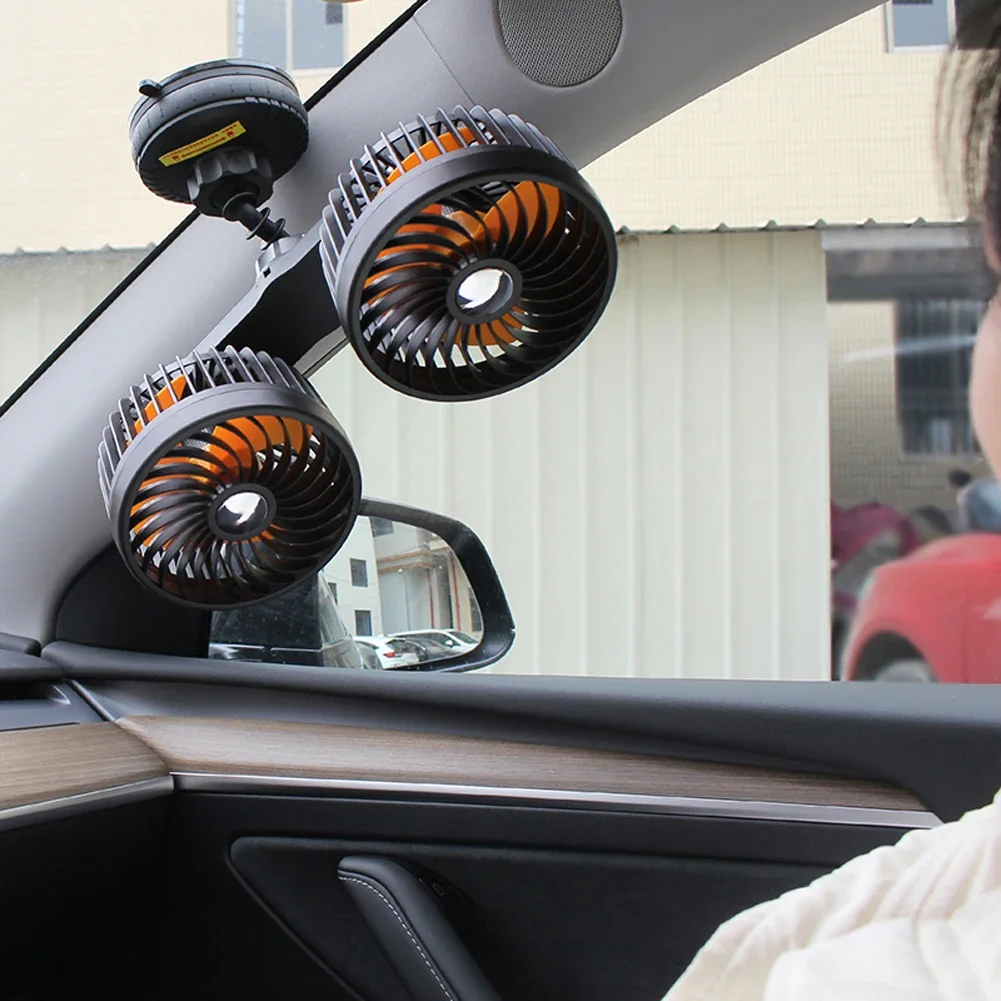 Car Cooling Fan USB Charging Auto Ventilation Fan Dual Head Electric Car Cooler 360 Degree Rotation Three Gears for Vehicle SUV