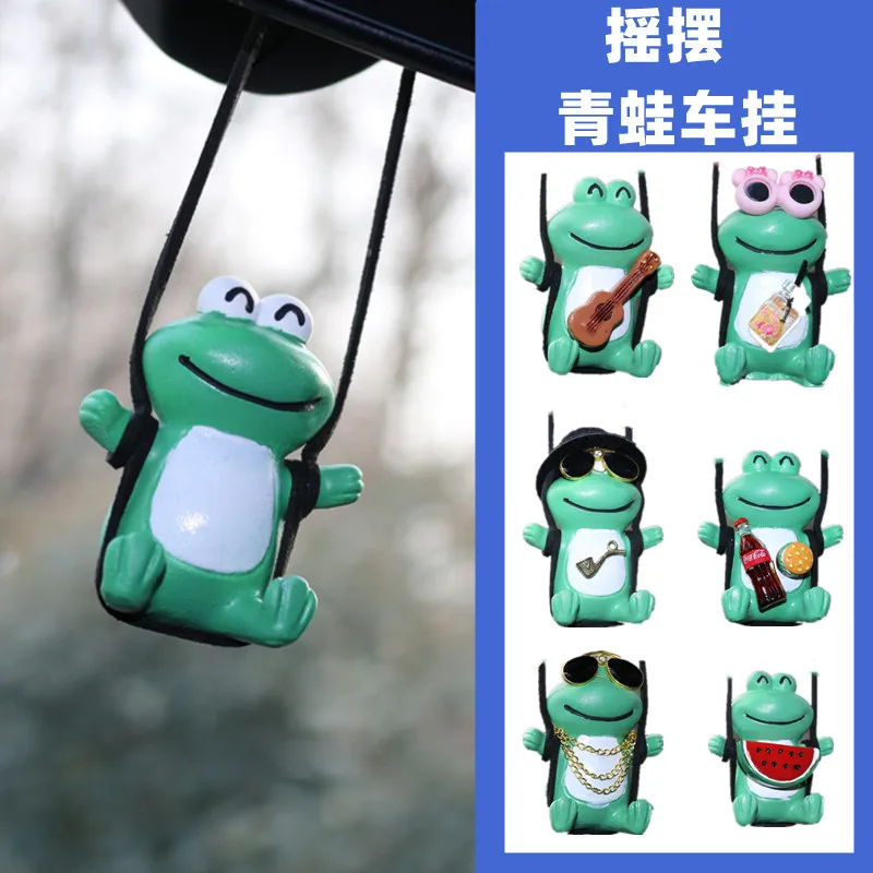 Cute Frog Decoration Swing Gypsum Mirror Decor Interior Accessories Popular Auto Hanging Ornament Rearview Mirror Car Pendant