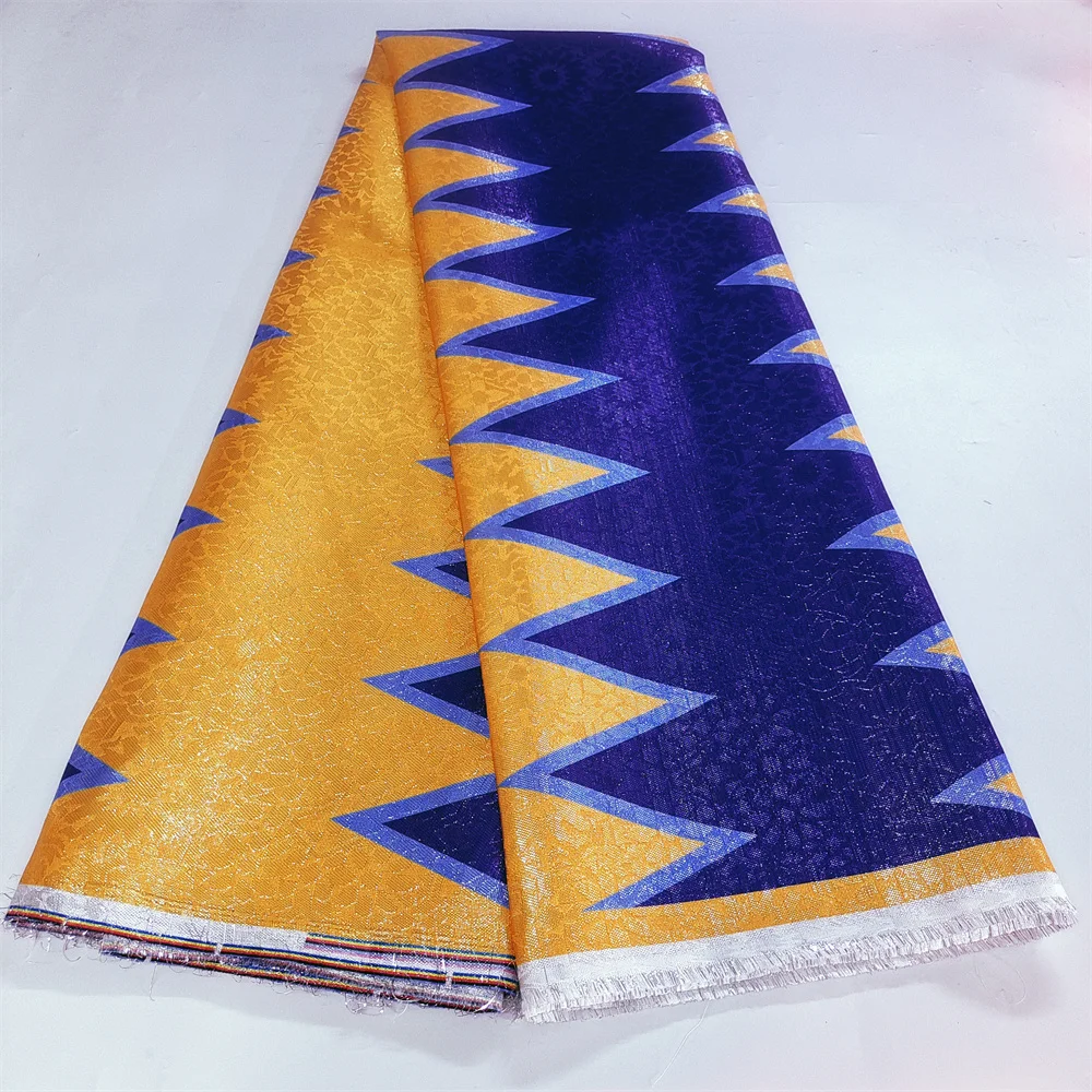 2024 Fashion Orange African Gild Silk Jacquards Lace Fabric High Quality French Brocade Lace Fabric 5Yards for Dress P802-2