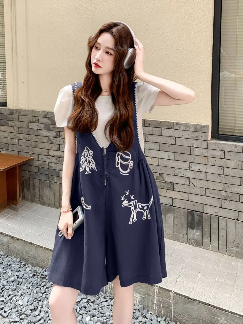 

Модный летний комплект 2025: утягивающий жилет с вышивкой и брюки из полиэфирного волокна (круглый вырез, несъемные штанины)