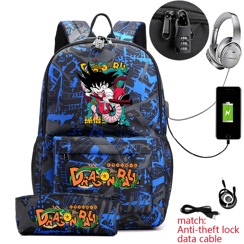 

Dragon Ball Anime School Backpack Anti-Theft Casual Rucksack for Kids Teenagers with Matching Pencil Case
