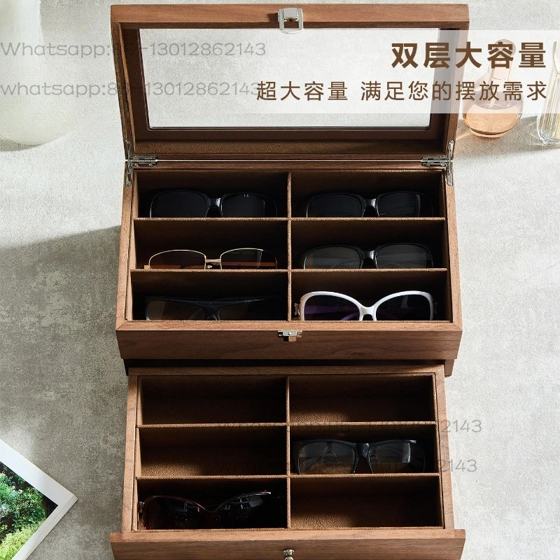 Glasses storage box multi-compartment wooden large capacity household high-end sunglasses collection display watch box