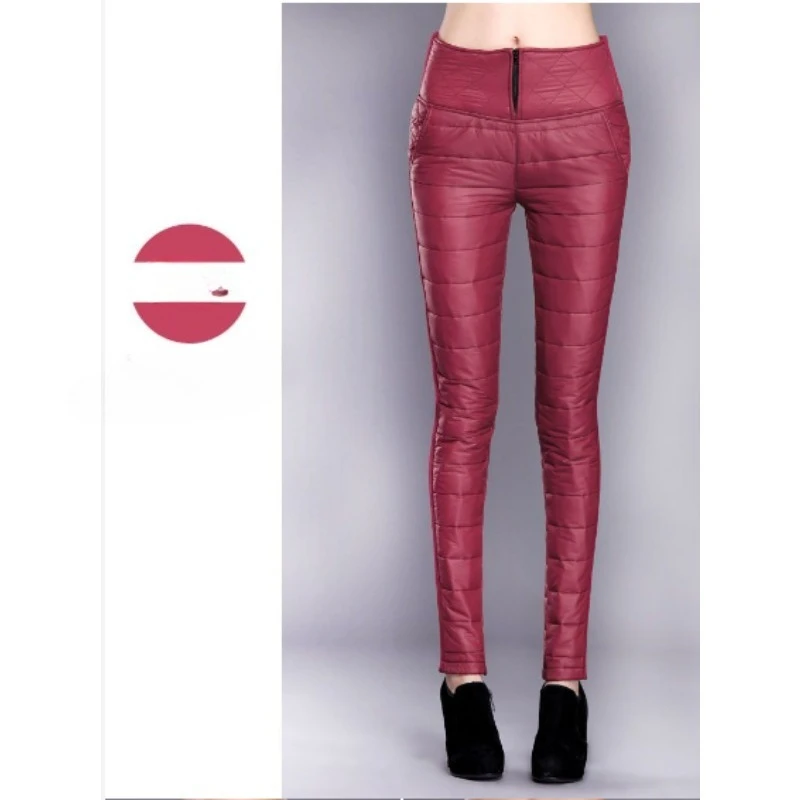 สวมใส่เอวสูงSlimmingขนาดใหญ่เป็ดสีขาวลงกางเกงผ้าฝ้ายหนาหนาผู้หญิง 2024 ใหม่ลงกางเกงผู้หญิงฤดูหนาวกางเกงผู้หญิง