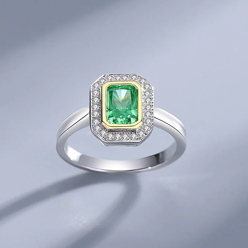 Emerald Ice Flower Cut Zircon Ring Women's 925 Sterling Silver Popular Women's Jewelry European and American Classic Simple Ring