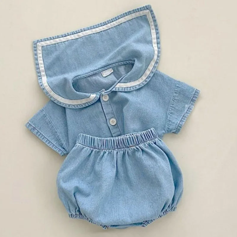 

Baby Boy Girl Clothes Set Summer Casual Denim Tops Suit + Shorts For Boys Girls Set Unisex Toddlers Kids Baby Outifs Clothing