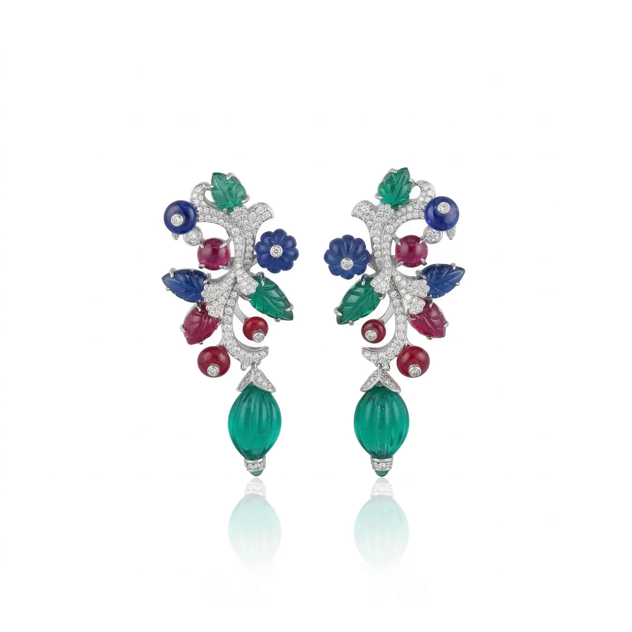 

Vintage 925 Sterling Silver Tutti Frutti Drop Earrings Leaf Design Elegant Fine Jewelry for Women's Wedding Evening Party Gifts