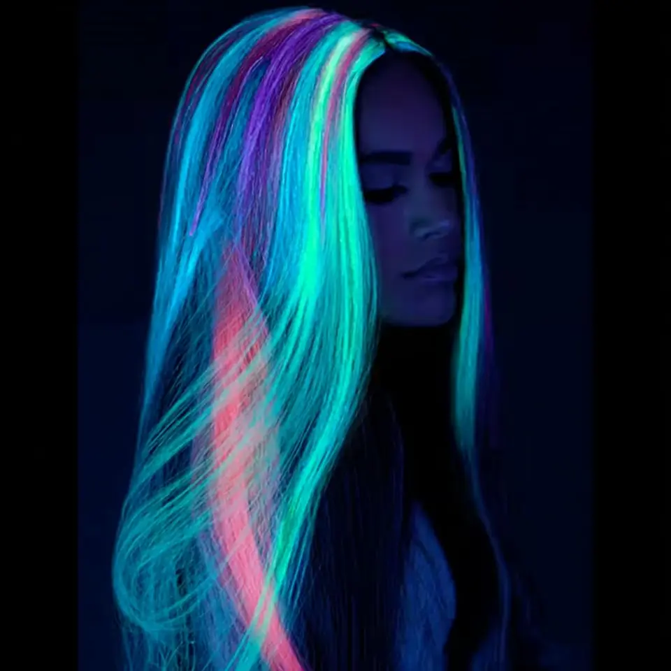 Extensión de cabello que brilla en la oscuridad, 7 piezas con clip, sintética luminosa para fiestas y celebraciones 5