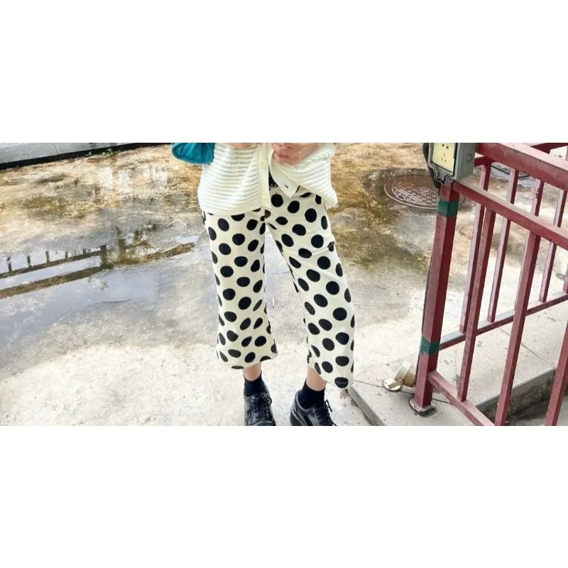 Vintage Polka Dot Cropped Pants Women's Low-rise Slim-fit Straight Casual Pants American Spice Girls Shorts