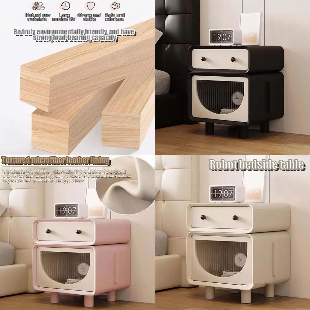 침실, 거실 및 사무실을 위한 검정색 45x40x52cm 크림색 어린이 수납 침대 옆 테이블