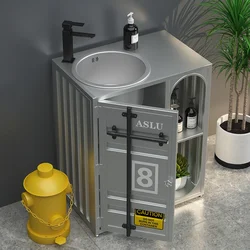 Industrial style bar retro stainless steel column wash basin cabinet, commercial creative container, now minimalist balcony