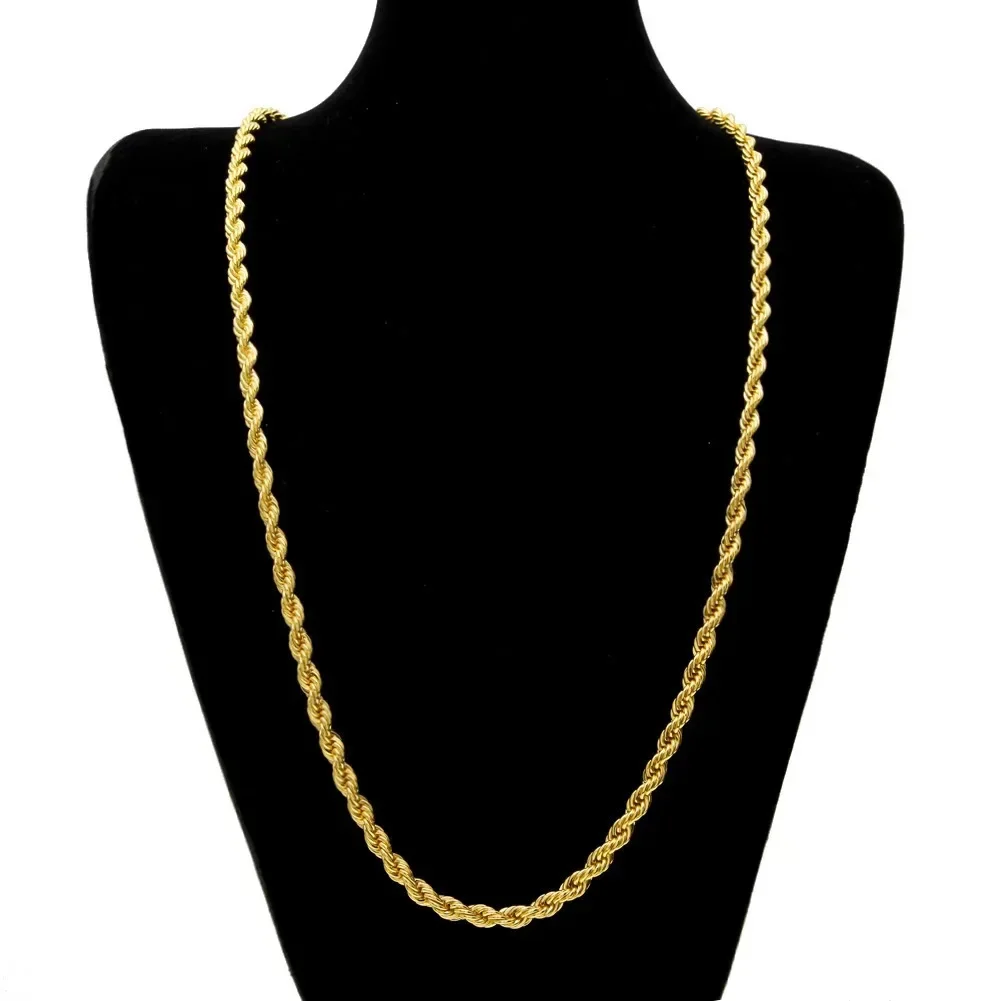 Hot y2k 18K Gold Necklace 4MM Twisted Rope Twist Electroplating Chain for Men Women Wedding Jewelry Gifts