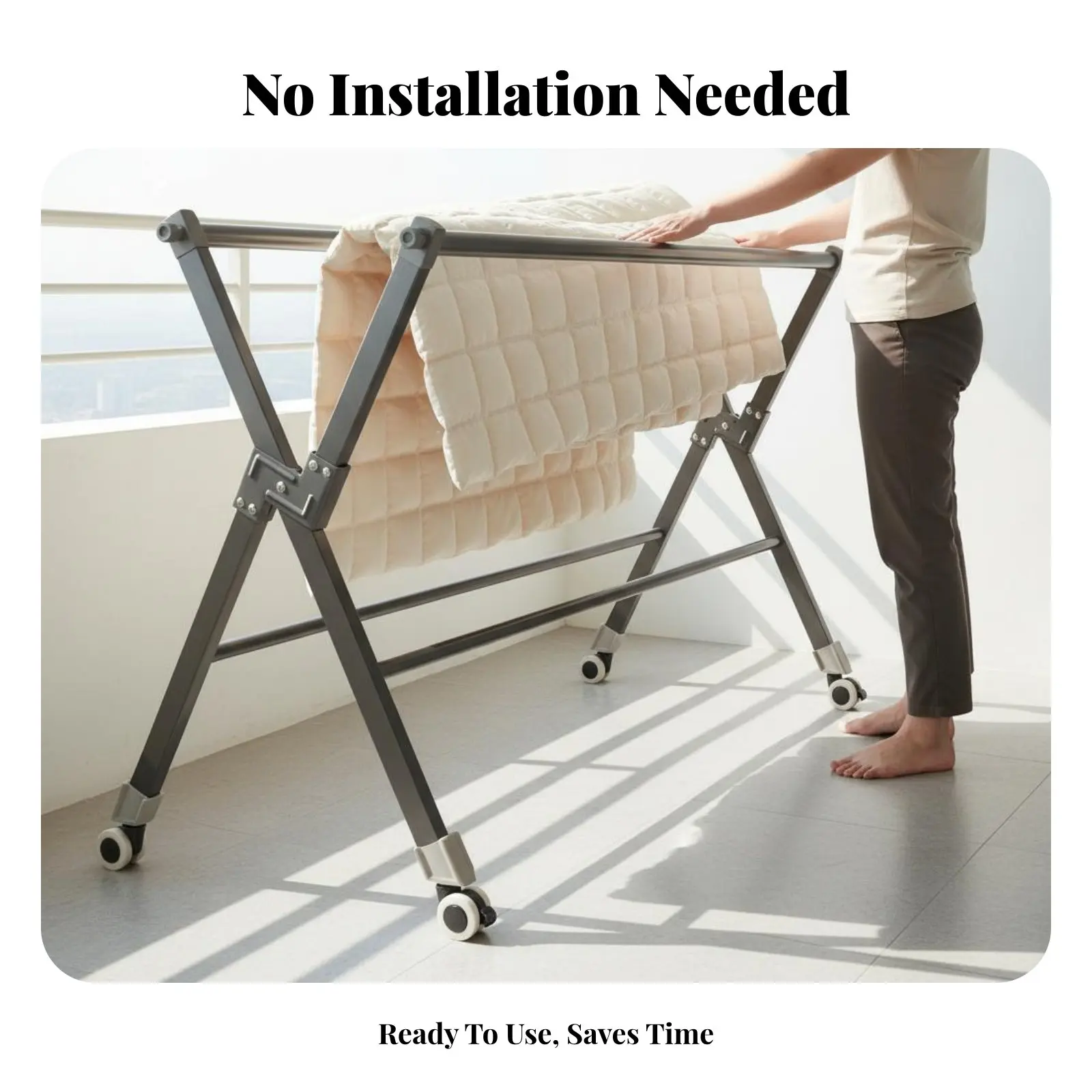 Picture 5: Foldable Clothes Drying Rack Installation No Assembly Foldable Garment Stand Multi-Tier Drying Stand Indoor & Outdoor Use