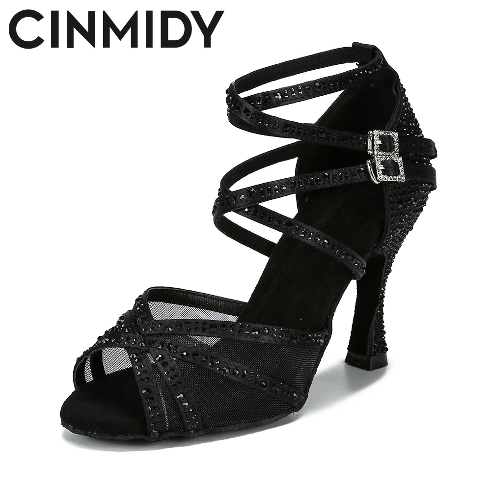 CINMIDY Dance Shoes For Women Mesh Latin Dance Shoes Female Salsa Shoes Satin Wedding Shoes Soft Bottom Women's Sandals