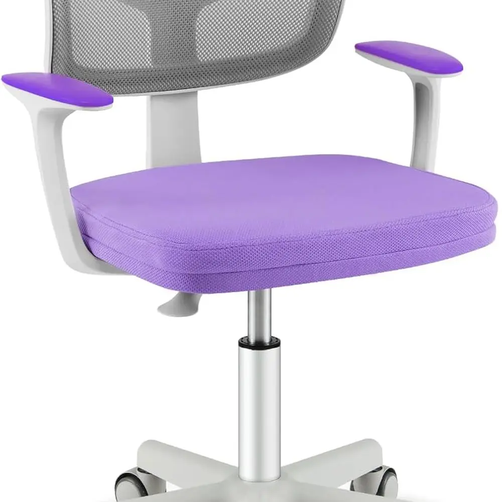 كرسي دراسة للأطفال قابل للتعديل بأذرع وعجلات، كرسي دوار مريح للأعمار من 4 إلى 12 عامًا، أرجواني #1