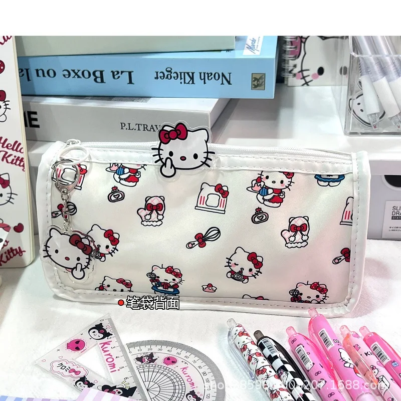 Sanrio Hello Kitty Makeup Bag Girl Cartoon Cute KT Stationery Storage Pen Bag Multi-layer Large Capacity Translucent Makeup Bag