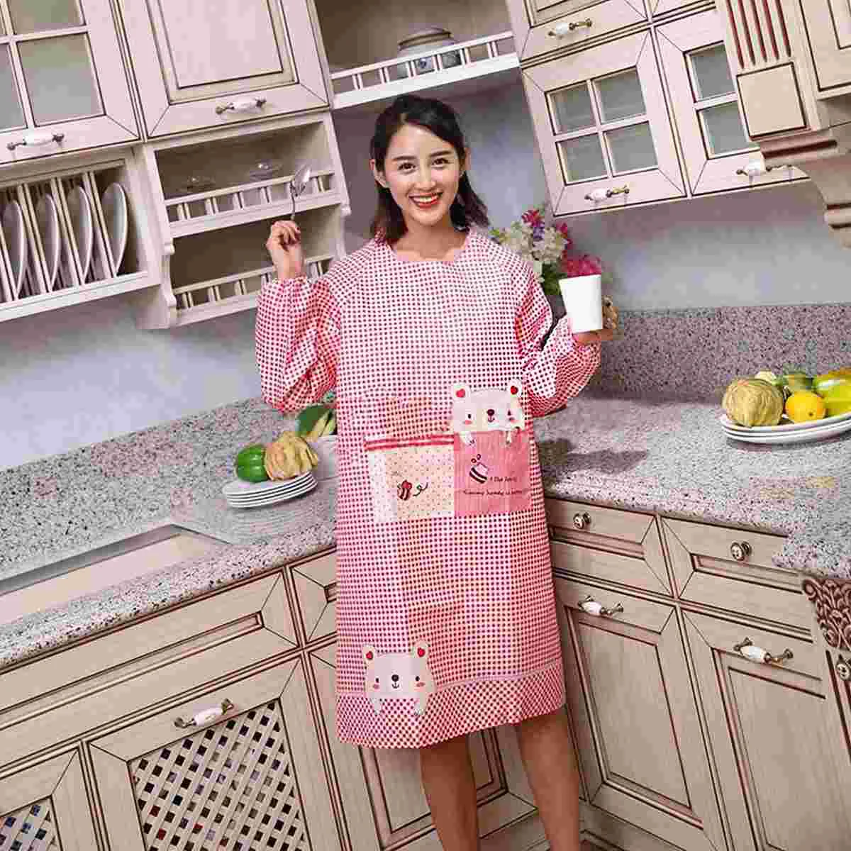 Wear Resistant Apron Kitchen Long Sleeve Fashion Phone Storage Beautiful Oil Resistance