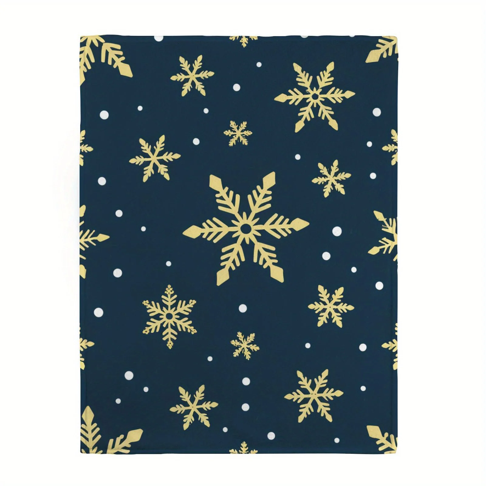 Luxury 280GSM Flannel Blanket - Dark Navy & Golden Snowflake Pattern, All-Season Soft Warm Throw for Bed, Sofa, Travel - Contemp