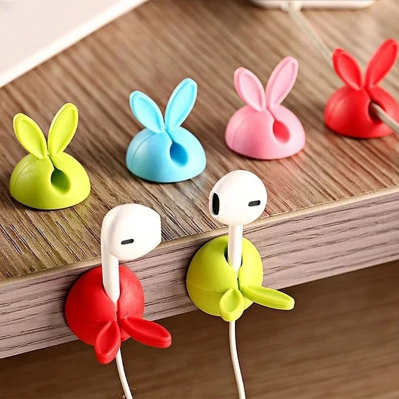 10/5pcs Data Cable Holder Cute Bunny Ears Cable Self-adhesive Holder Car Dashboard Office Desk Organizer Buckle Clip Wire Holder