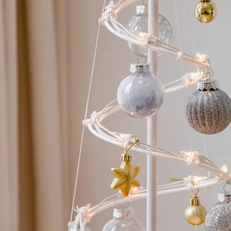 Nordic White Wrought Iron Christmas Tree Floor Lamp PVC Lampshade Art Decoration Living Room Restaurant Hotel LED Standing Light