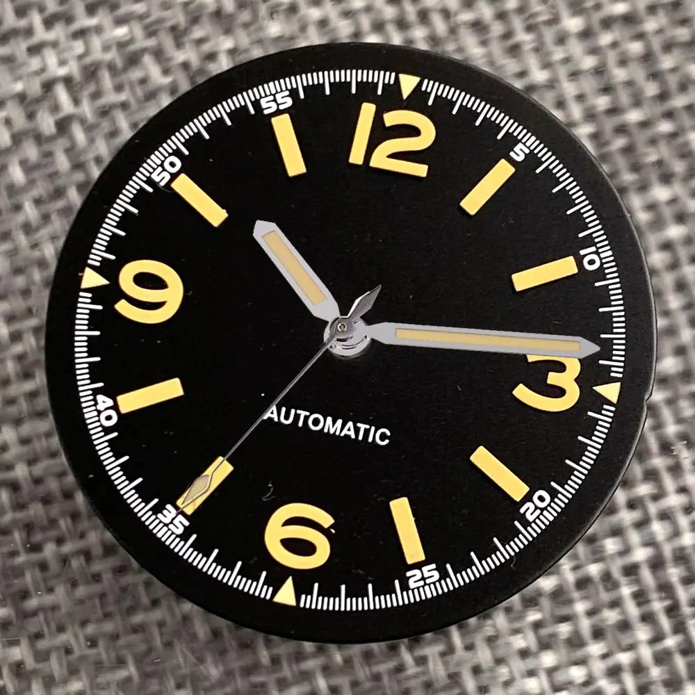 Tandorio New 29mm NH35/PT5000/Miyota 8215 Watch Dial yellow Scale Lumimous Sterile Watch Face Auto Mechanical Watch Accessories