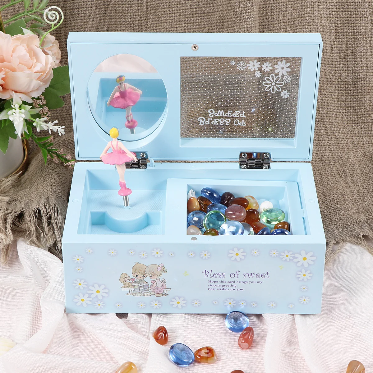 1pc Music Box with Transparent Lid Twirly Dancing Girl Musical Case Container Jewelry Case Versatile Music Jewelry Storage Box (