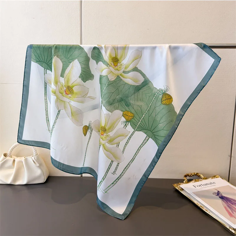 Nuevo Pañuelo Cuadrado de Seda para Mujer, de Lujo con Estampado Floral, Suave Satén, para la Cabeza, el Cabello, Bolsos, Hiyab, Fular, Cinta para el Cuello