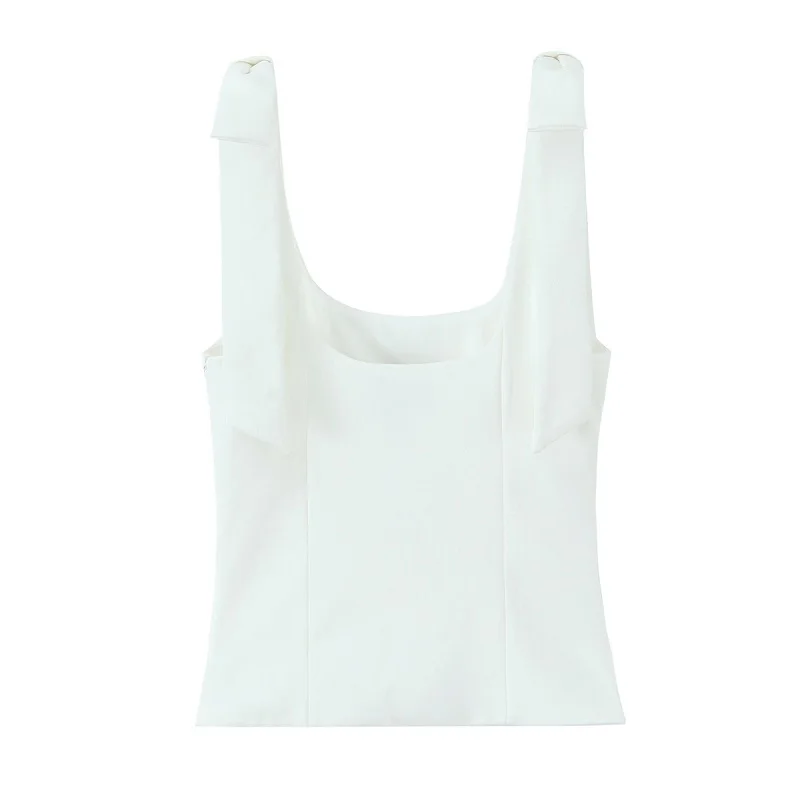 MUJER White Bow Crop Top Woman Sexy Backless Bustier Tops for Women Summer Camisole Sleeveless Tops Women Strap Short Tops Woman image 4