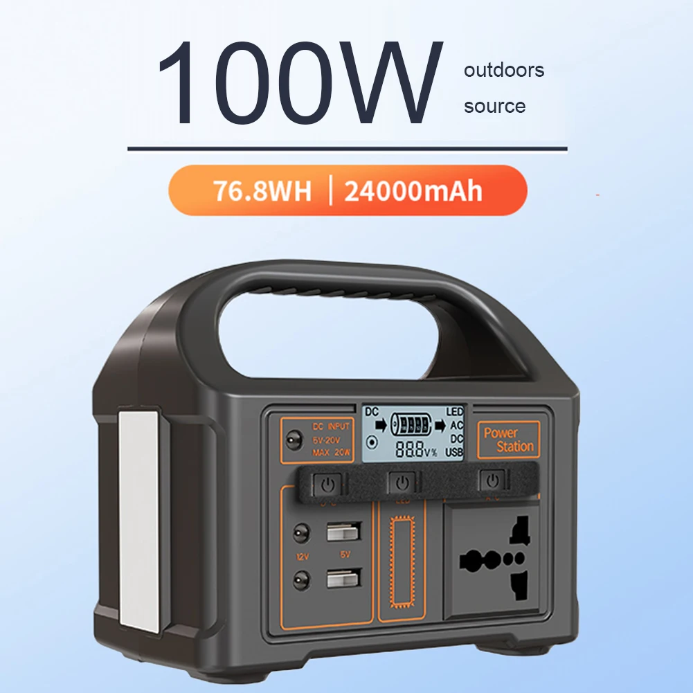 Portable Power Station 100W Solar Power Generator 110V/220V LED Display Outdoor Camping Emergency Supply Battery Power Bank