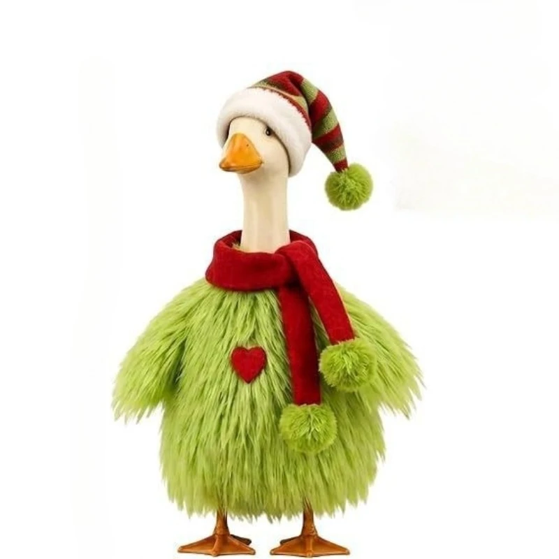 23'' Porch Goose Christmas Outfit Fuzzy Hooded Plush Bathrobe ,Xmas Clothes Set for Outdoor Garden Yard Patio Decoration