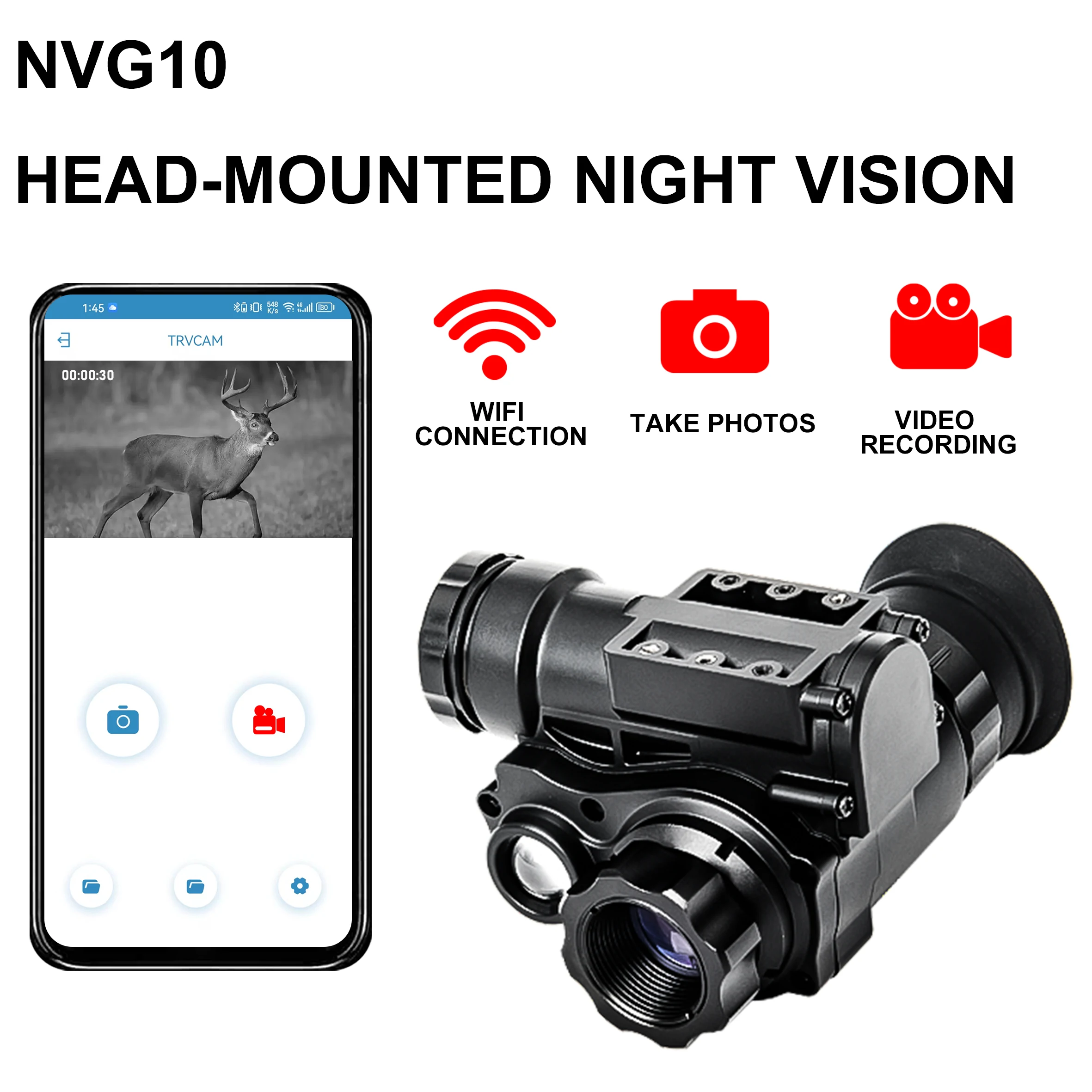 NVG10 Digital Night Vision Monocular Head Mounted 1080P HD Night Vision Goggles Video Recording Helmet Mountable For Hunting