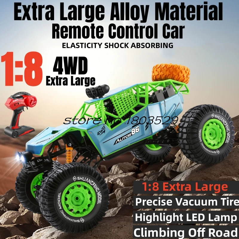 1:8 Extra Large Alloy Material Remote Control Car 4WD High Speed Climbing Off Road Vacuum Tire Elasticity Shock Absorbing RC Car