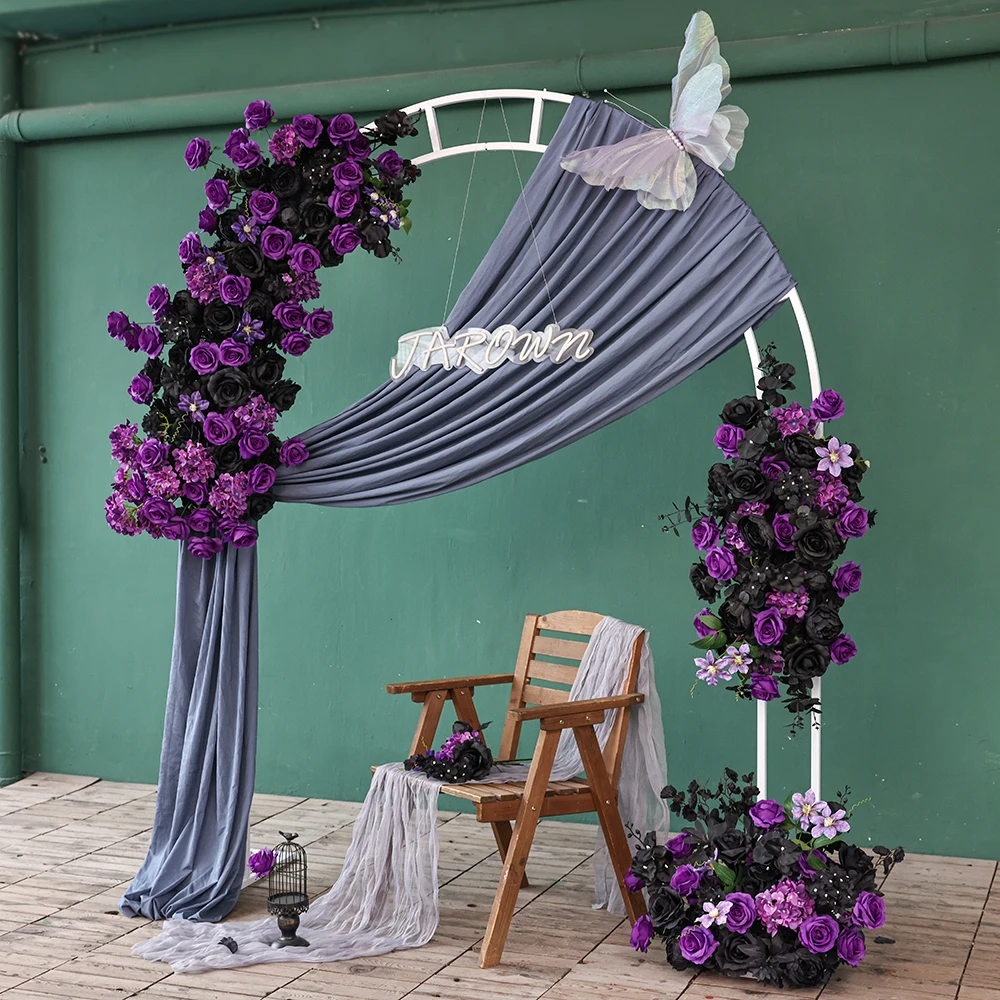 Customized Purple Black Series Artificial Rose Hydrange Flower Runner for Wedding Background Decoration Floor Flowers Home Decor