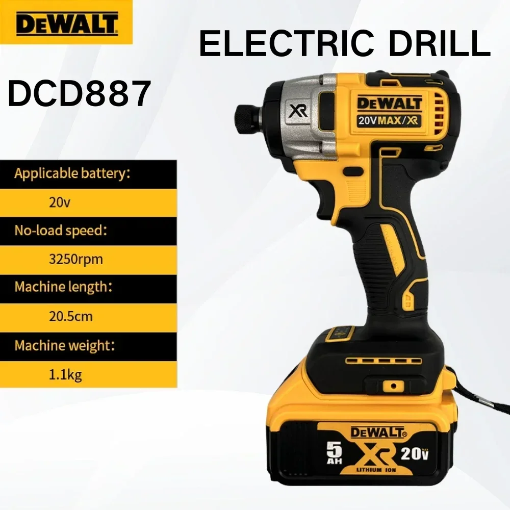 Dewalt DCD887 Electric Impact Driver Drill 3250RPM Speed Brushless motor Power Tools  Electric Screwdriver For 20V Battery