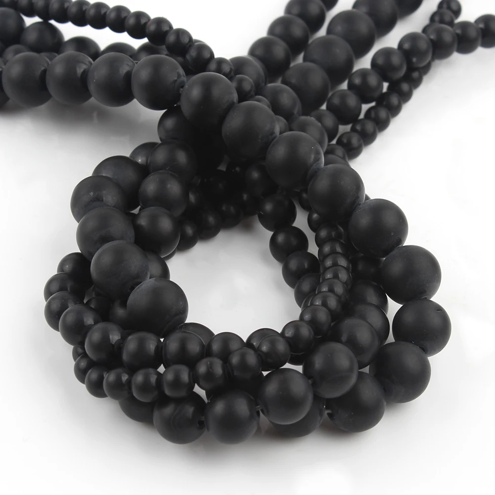 6/8/10mm Wholesale Natural Stone Round Black Matte Onyx Loose Spacer Beads for Jewelry Making DIY Bracelet Necklace Accessories