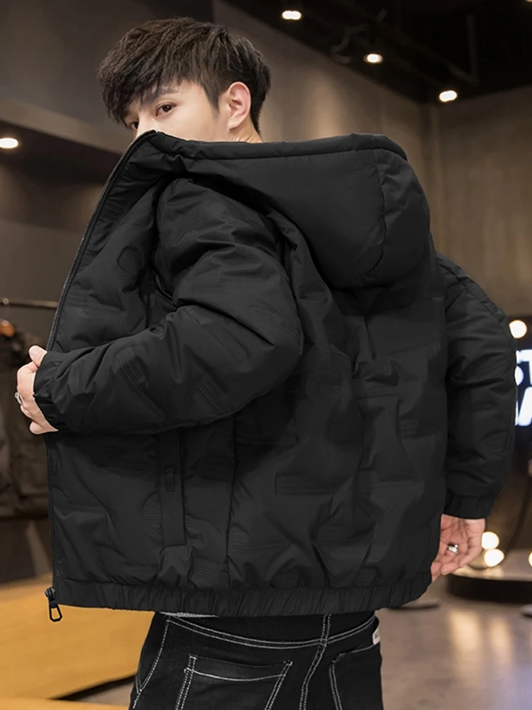 

Winter Men's down Cotton Jaet Thiened Faionable High-End Versatile Warmth Youthful ular Stand Fit Zipper Closure