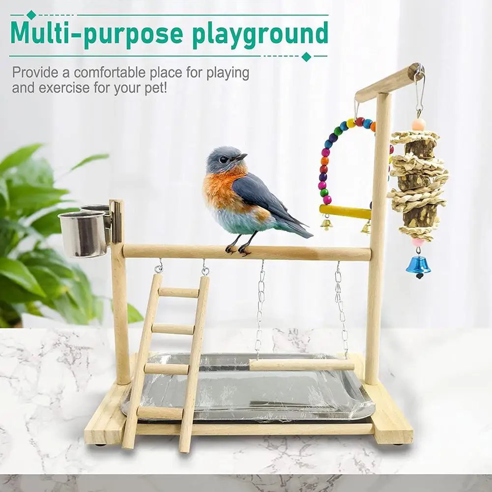 

NEW Birds Parrot Wooden Training Perch Stand Playground Climbing Ladder Swing Toys With Bells Bird Supplies